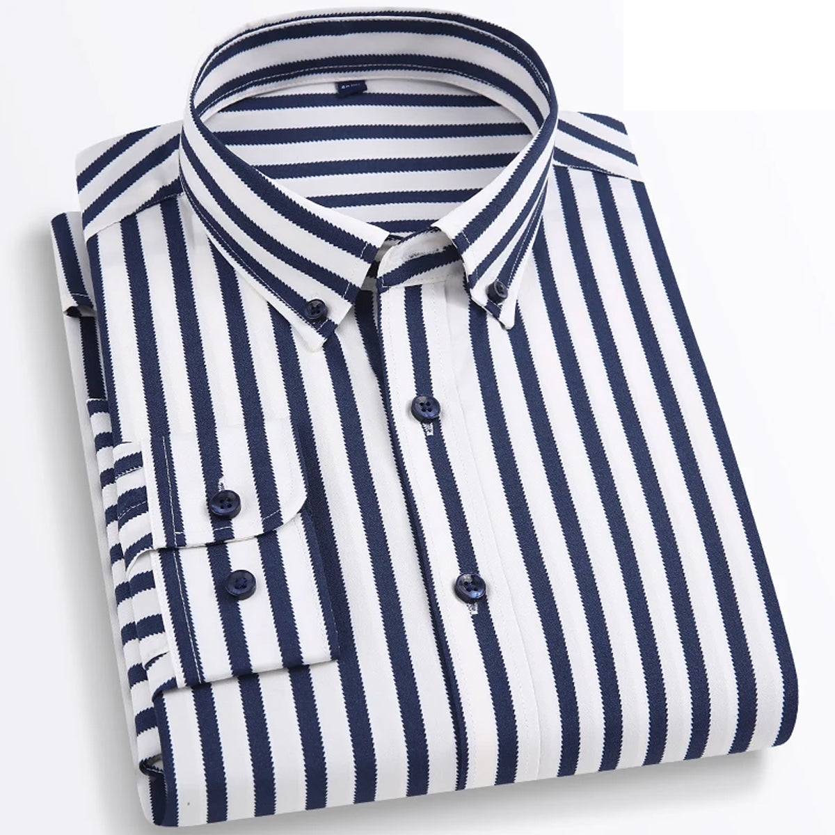 Men Slim Fit Striped Spread Collar Casual Shirt