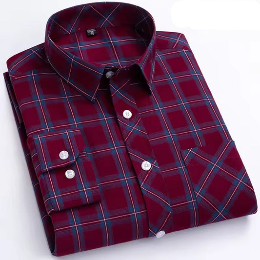 Men's Flannel Check Shirt Soft Cotton Red Bronze Combo