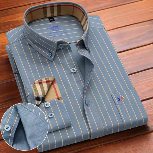 Men's Long Sleeve Stripe Cotton Shirt