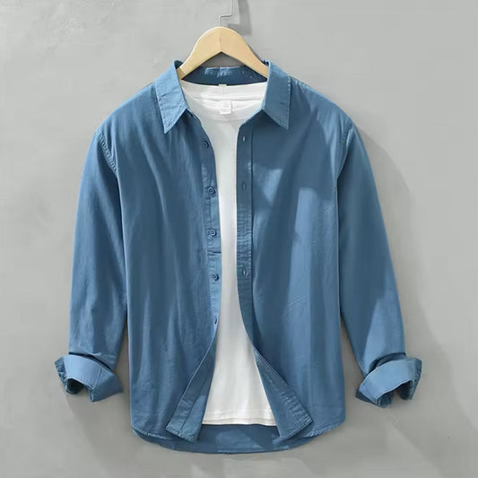 Slim Fit Navy Denim Shirt Minimalist Design