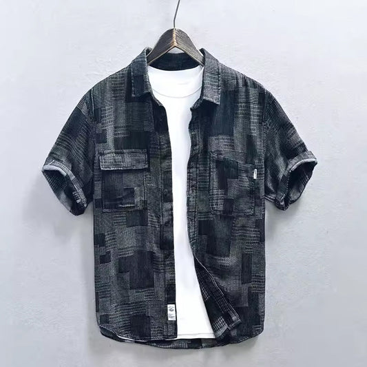 Washed Effect Deep Blue Denim Shirt Streetwear Look