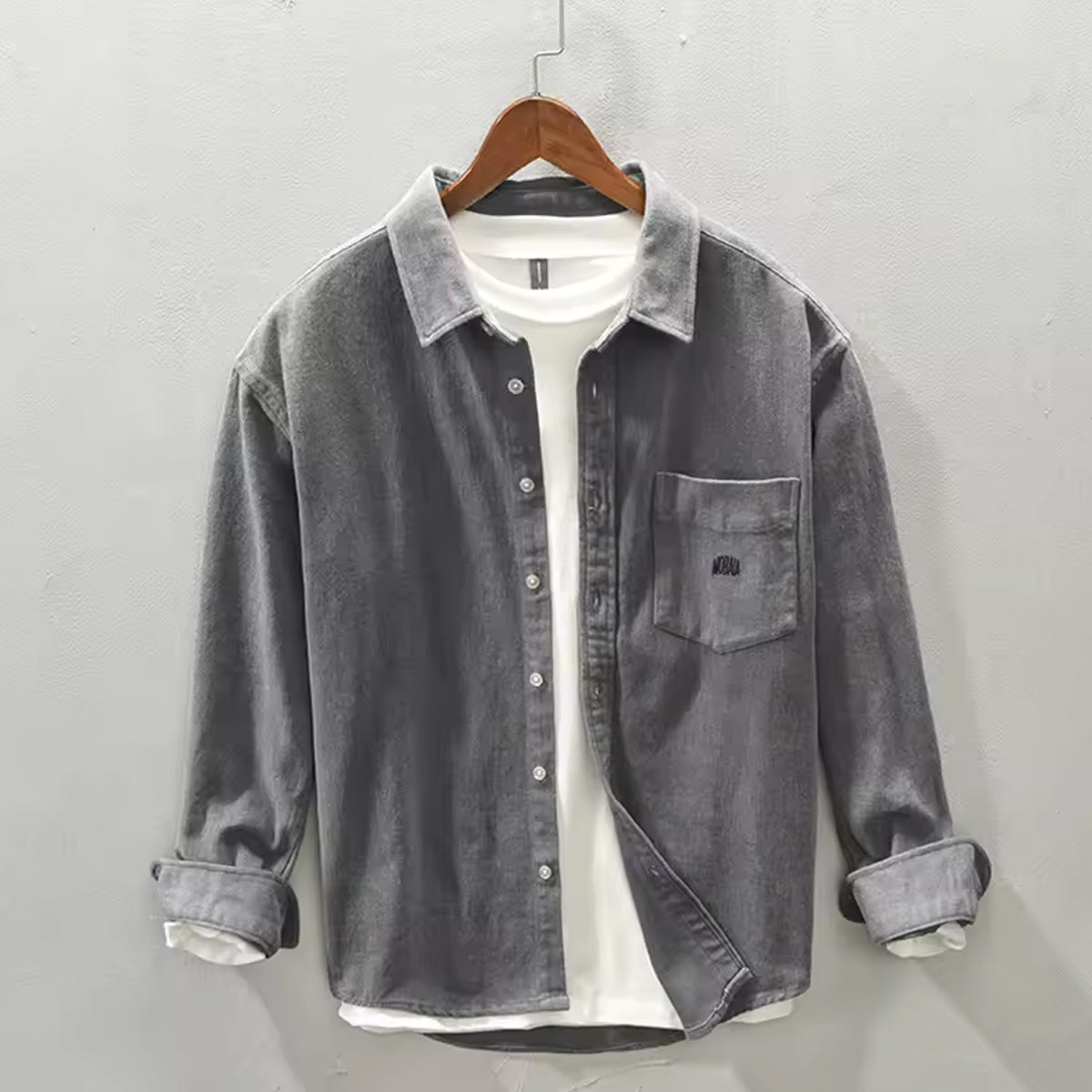 Washed Grey Denim Shirt Casual Streetwear