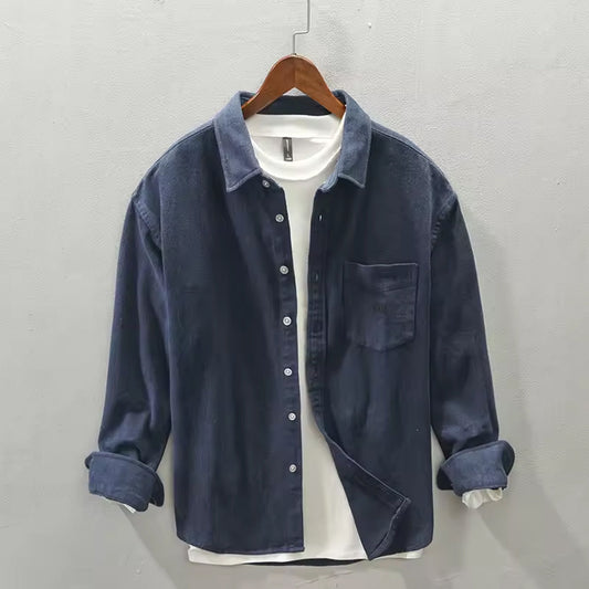 Washed Navy Denim Shirt Casual Streetwear