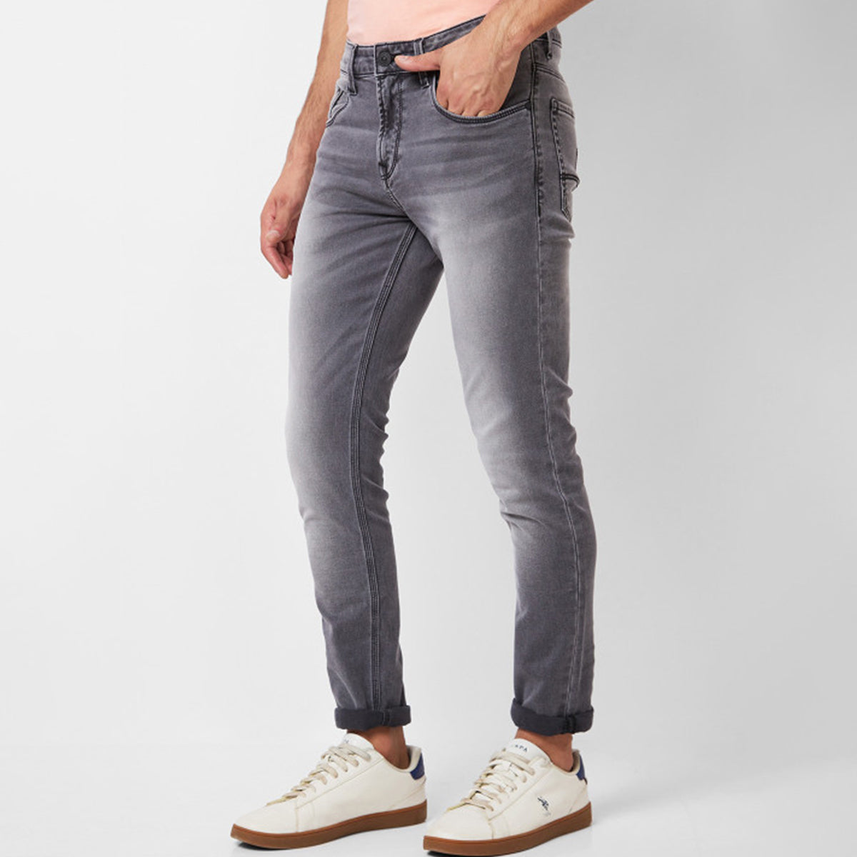 Street Style Men’s Jeans Ripped Look Faded Grey