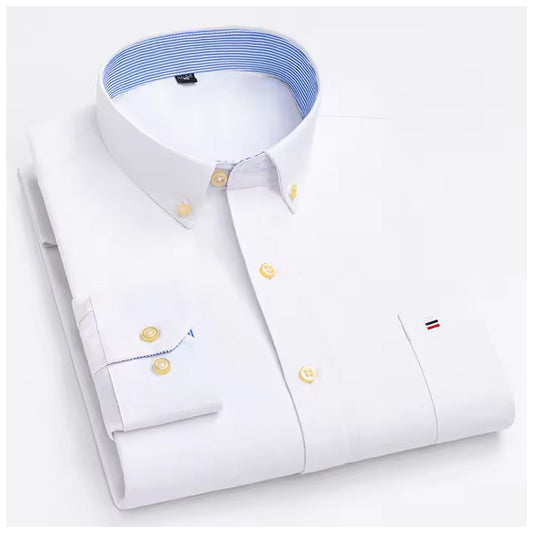 Men's Cotton Full Sleeve Regular Fit Textured White Shirt with Spread Collar
