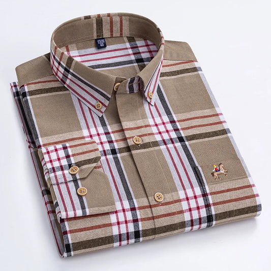 Men's Cotton Casual Tartan Plaid Checkered Slim Fit Shirt
