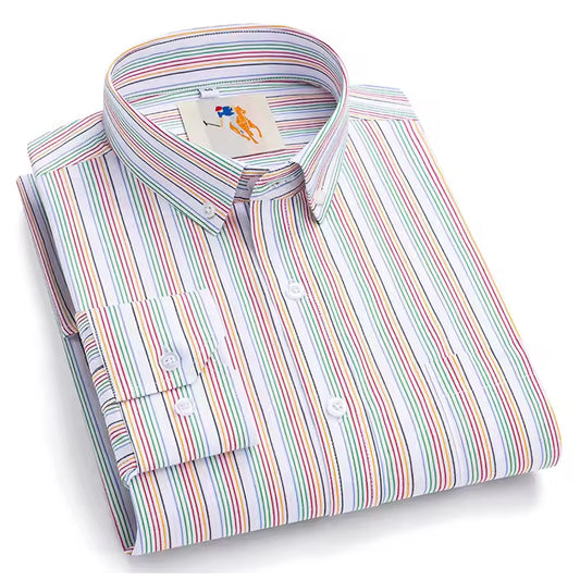 Men's Cotton Slim Fit Multi Striped Full Sleeves Cutaway Collar Casual Shirt