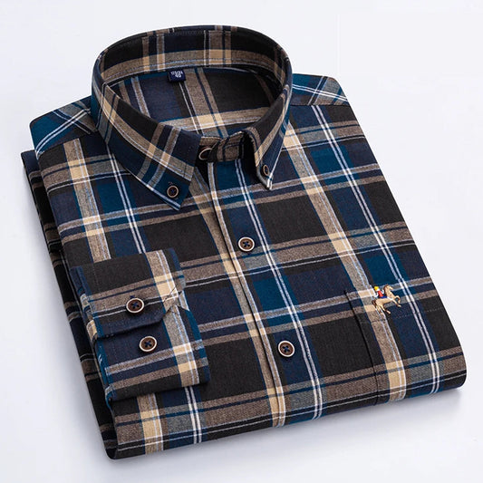 Men's Cotton Tartan Plaid Checkered Formal Slim Fit Shirt