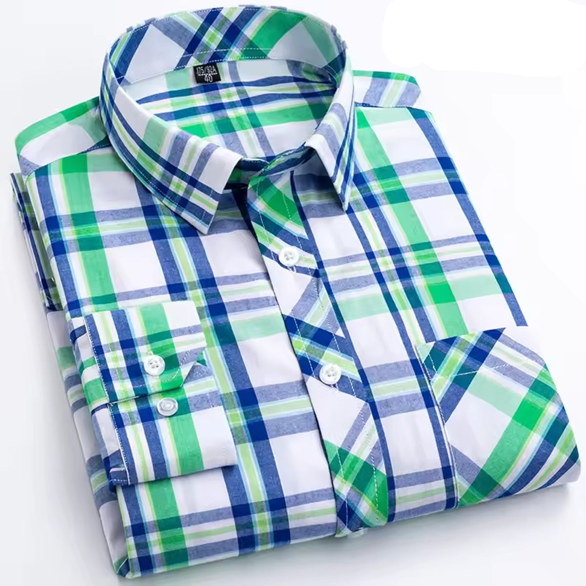 Men's Cotton Casual Check Shirt Roll-Up Sleeve