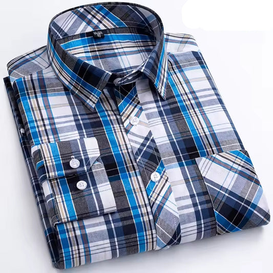 Men's 100% Cotton Plaid Shirt Long Sleeve
