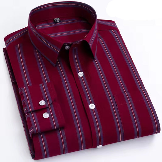 Men's Casual Cotton Checkered Shirt Slim Fit Burgundy Bronze Mix