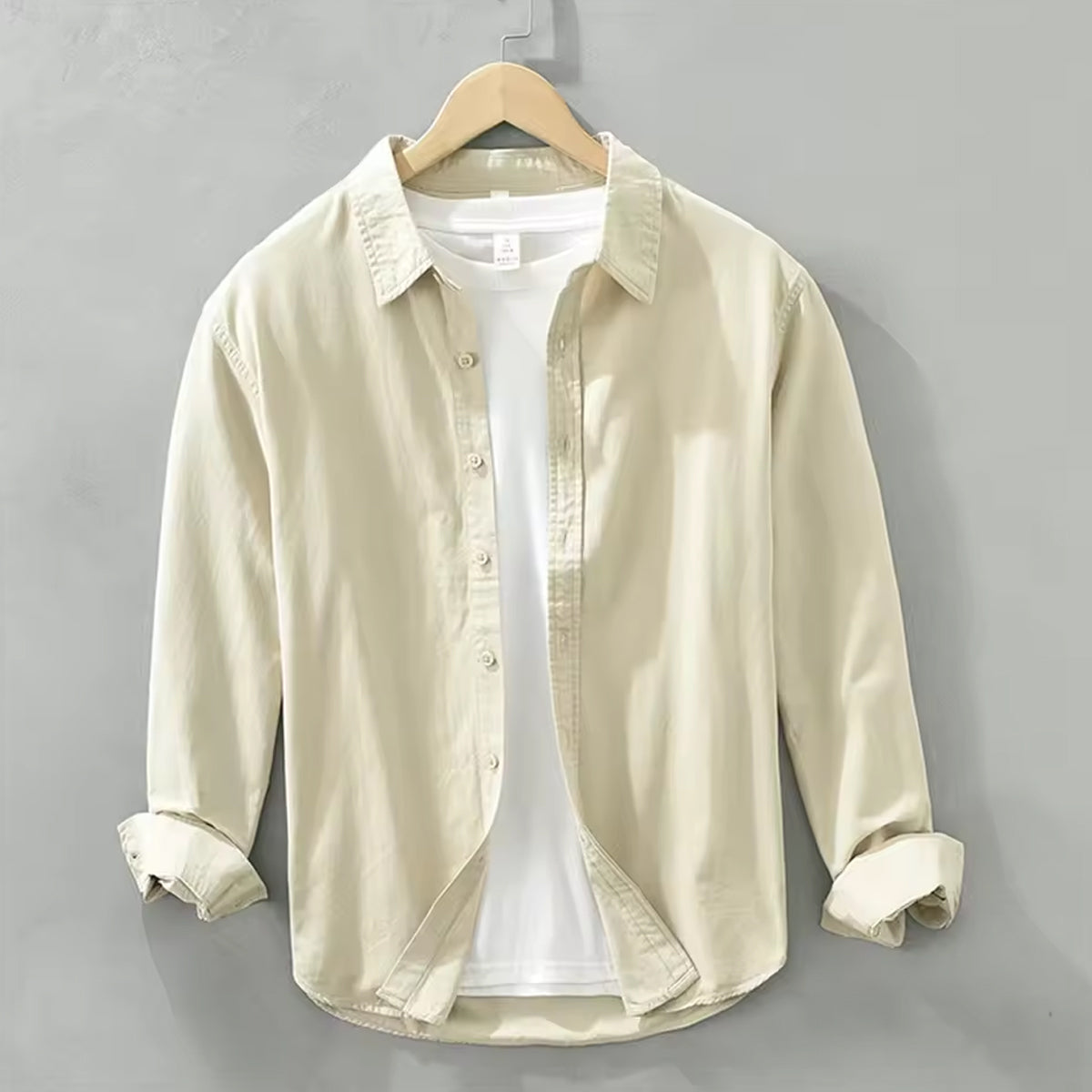 Slim Fit Cream Denim Shirt Minimalist Design