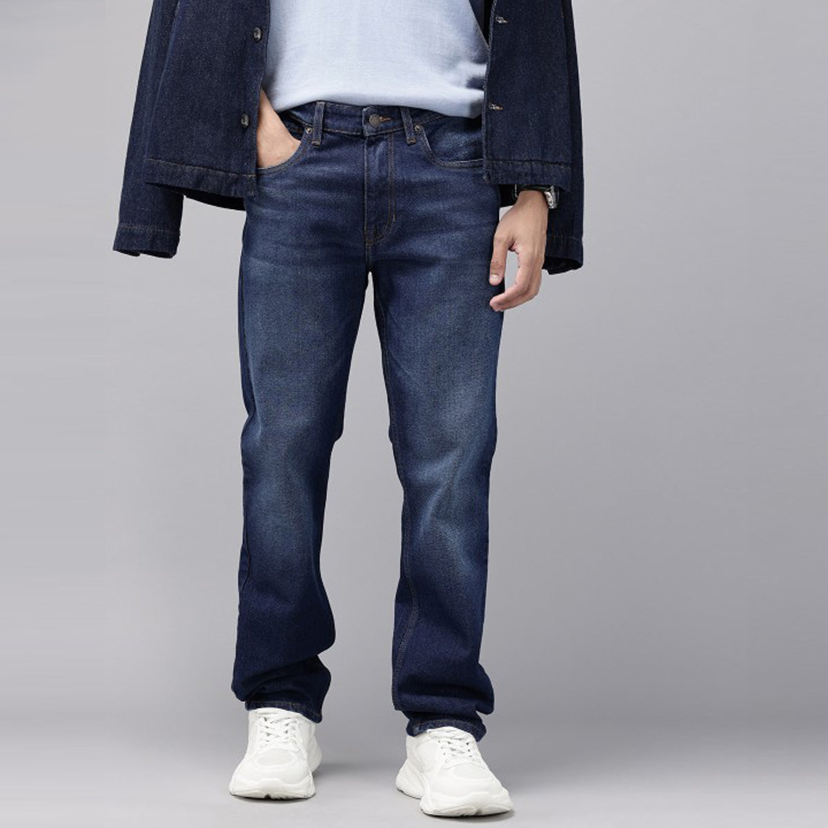 Cotton Blend Jeans for Men Regular Fit Dark Wash