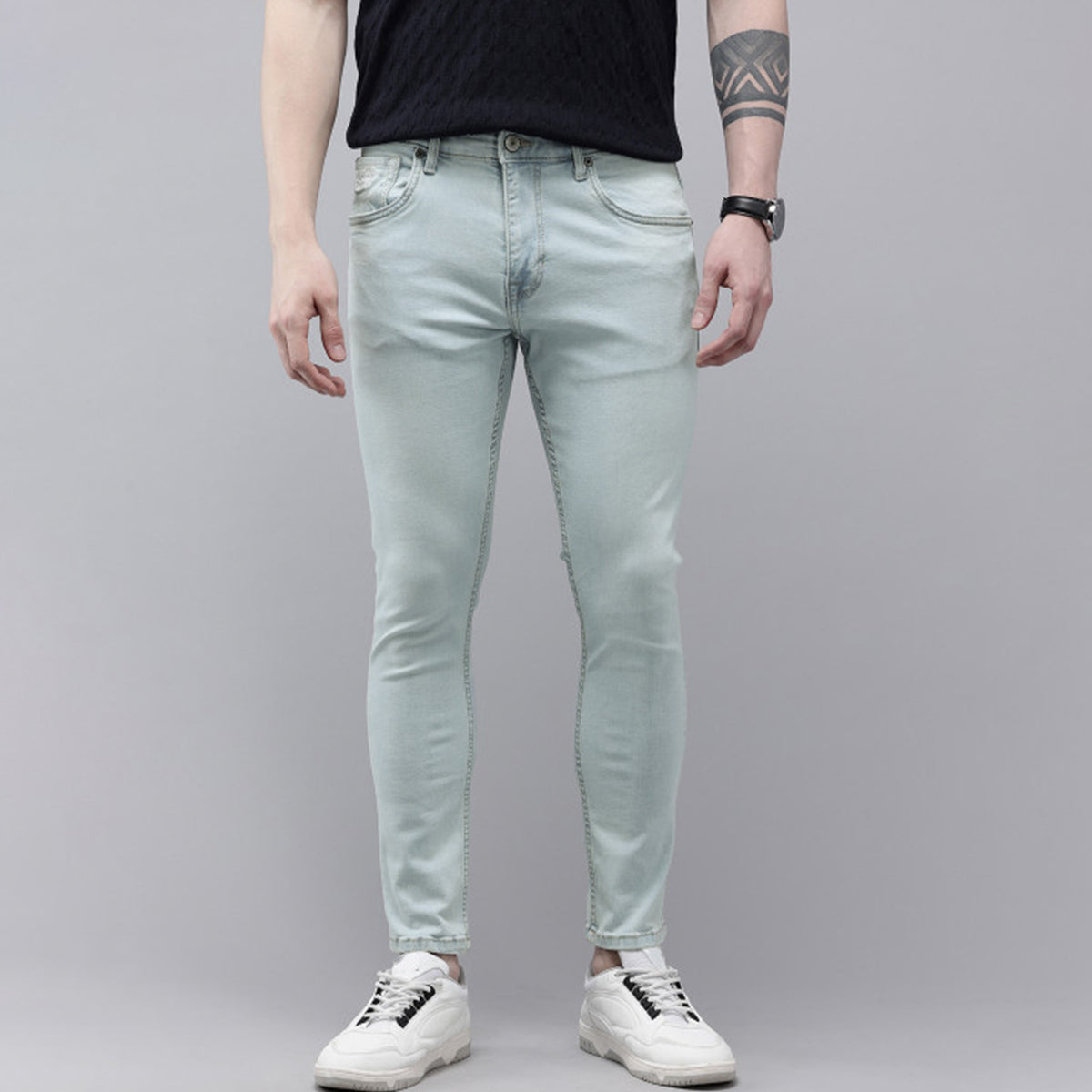 Stonewash Straight Fit Jeans for Men Relaxed Feel