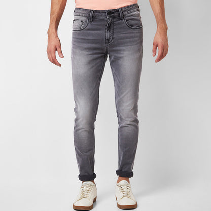 Street Style Men’s Jeans Ripped Look Faded Grey