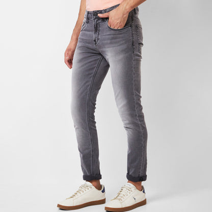 Street Style Men’s Jeans Ripped Look Faded Grey